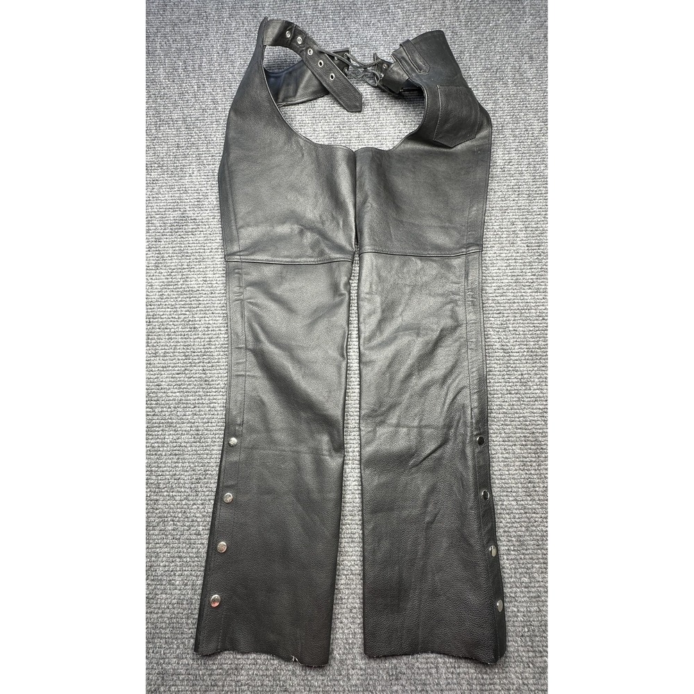 Leather Gallery Chaps Mens Small Black Leather‎ Motorcycle Riding Biker Western